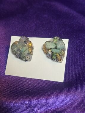 Amazonite & Gold Foil Leaf Resin Stud Earrings